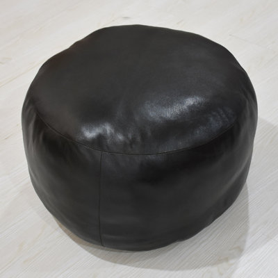 Solid Handmade Goat Leather Pouf (Recycled Cotton Fill)
