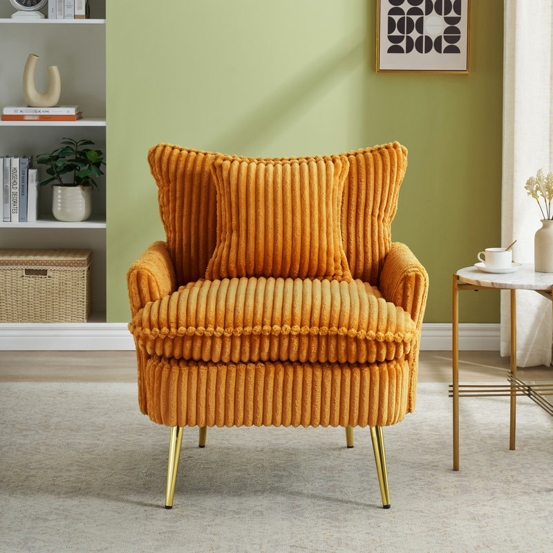 30,31 po, jaune simple, velours côtelé doux et confortable, éponge haute densité, bureau de salon, conception ergonomique pour les accoudoirs arrières, facile à entretenir et à utiliser