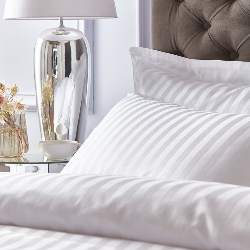 200 Thread Count Cotton Sateen Stripe Duvet Cover Set, Single  - 1  Standard Pillowcase, White