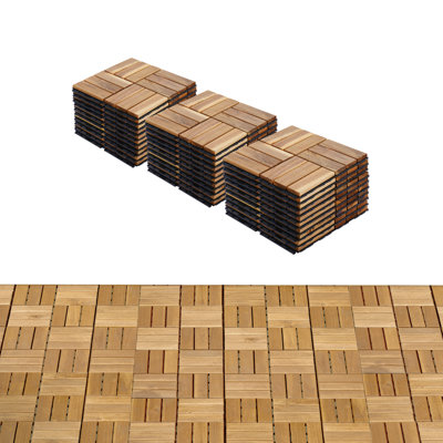 Paquet de 30 tuiles de terrasse emboîtables en bois d'acacia - plancher extérieur 12 X 12 pour patio, balcon et bord de piscine