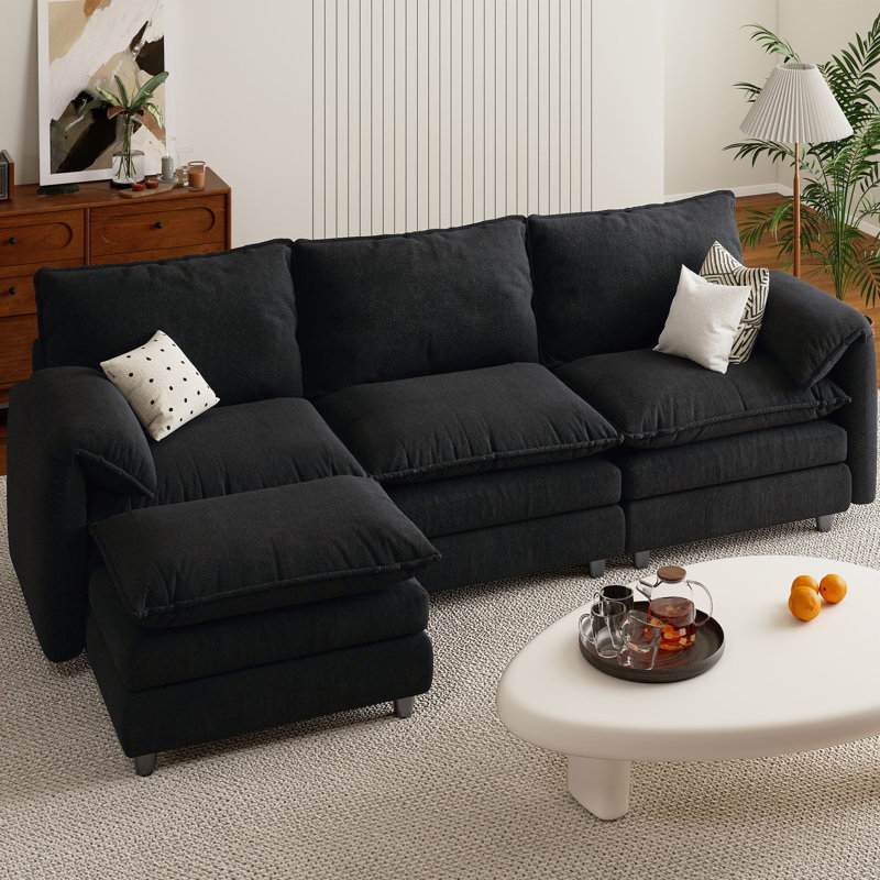  Canapé modulaire réversible en L avec repose-pieds 4 pièces l 106 po, Velours noir
