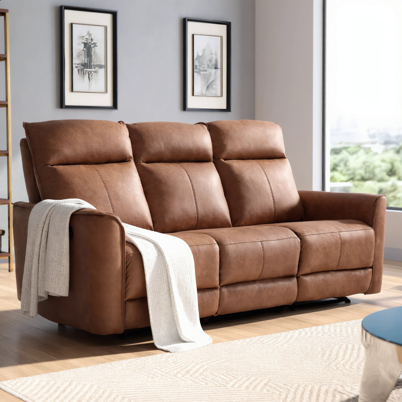 Hogansville 76.77" Wide Modern Comfortable Upholstered Standard Manual Reclining Sofa