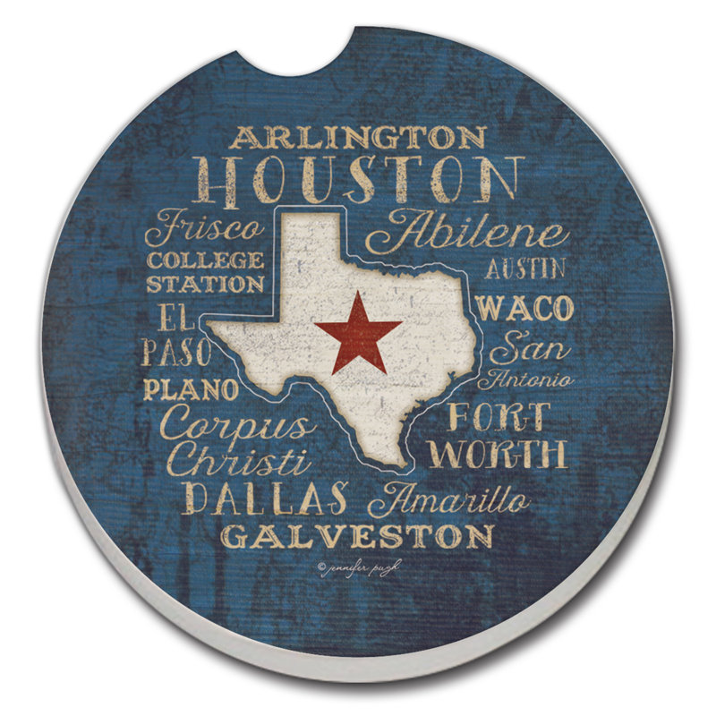 Trinx Texas Cities Absorbent Stone Car Coaster 1 Pack