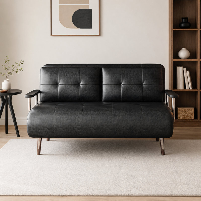 2 Seater Faux Leather Sofa Bed, Black Sofa Bed