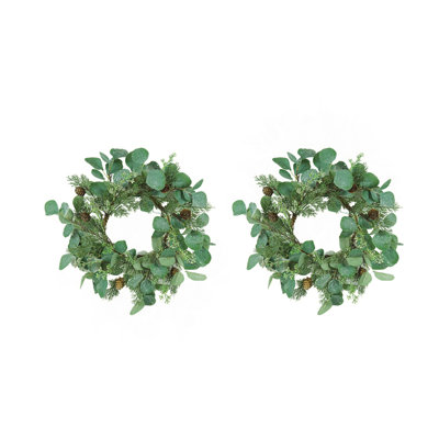 Set Of 2, D14.2" Eucalyptus Candle Ring, Green
