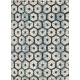 Shibori Hand Knotted Wool Area Rug in White/Blue/Black