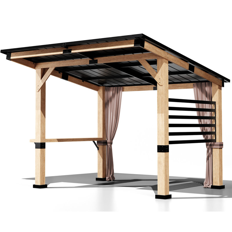 12 Ft. x 10 Ft. Solid Wood Patio Gazebo with Privacy Curtains