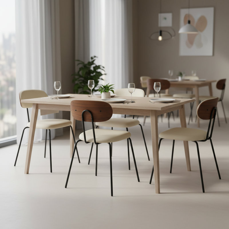 19'' H Modern Linen-like Fabric Upholstered Dining Chair With Metal Legs, Beige
