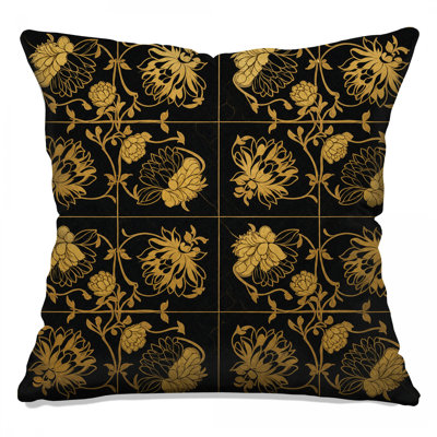 Coussins décoratifs dorés à motif floral double face