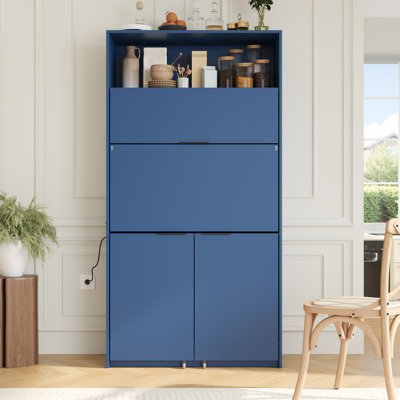 Compact Kitchen Pantry,69''H Buffet with Hutch and Foldable Workstation, Multifunctional Storage Cabinet Cupboard with Adjustable Shelf and Power Outlet for Dining, Living Room