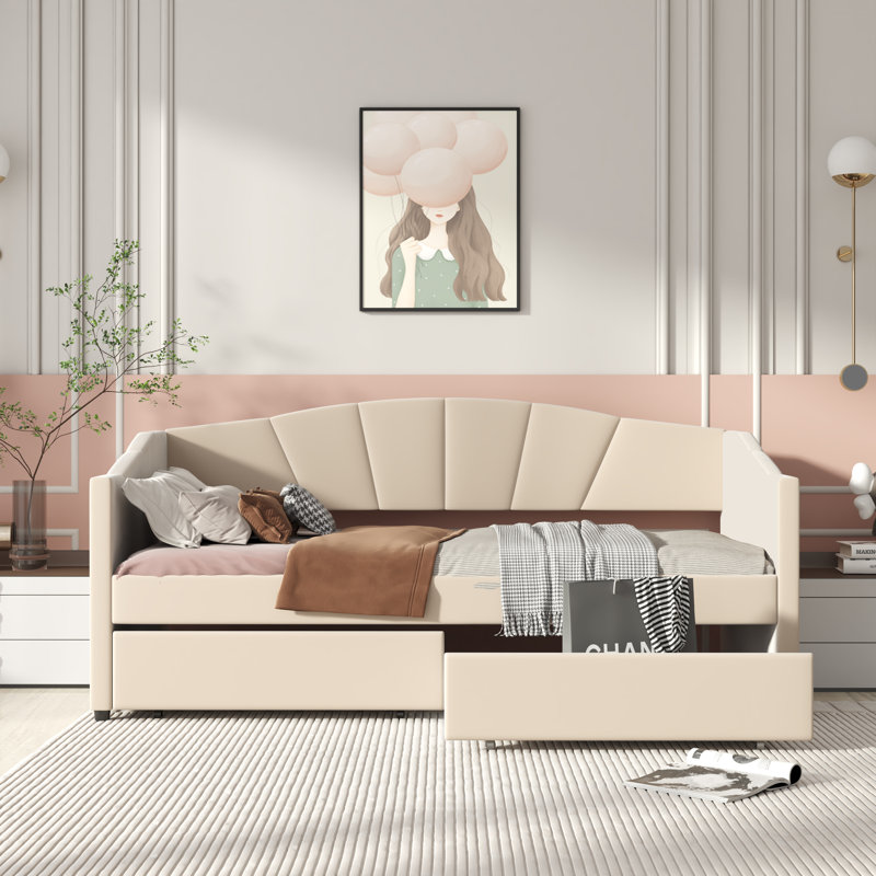 Lit plateforme tapissier avec rangement Aquavia, Beige