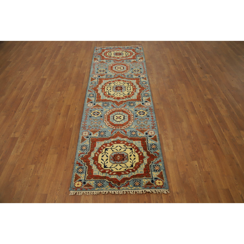Tapis de couloir géométrique Kazak fait à la main 2 x 8