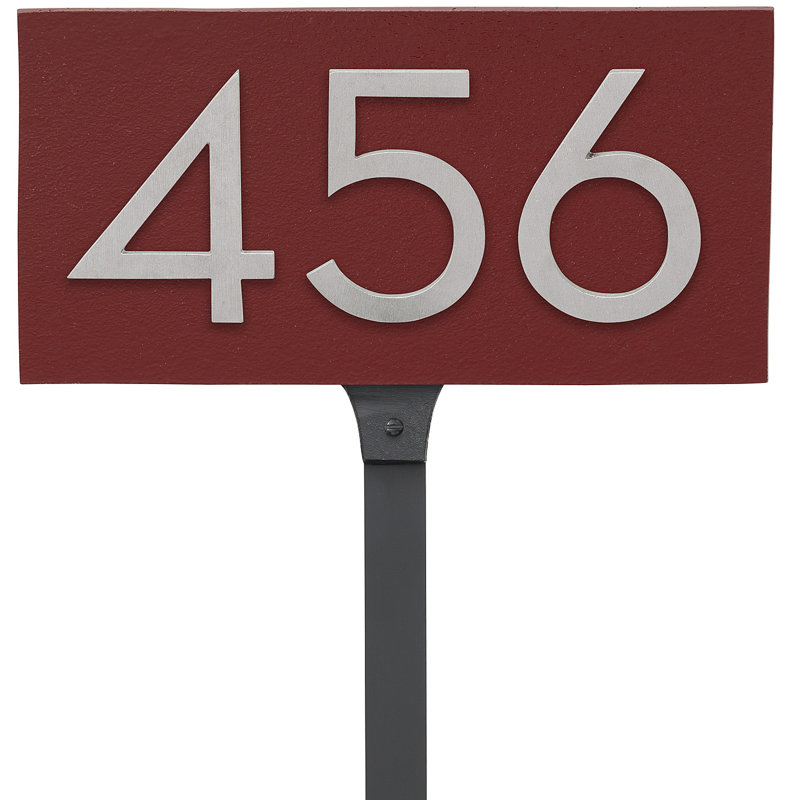 Enseigne d’adresse flottante sur 1 ligne, Rouge brique, Nickel satiné deux tons, Oui
