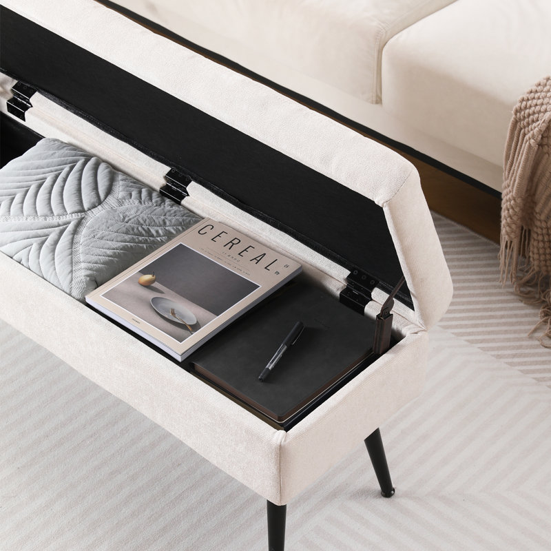 Banc de rangement rembourré Vondale, Crème