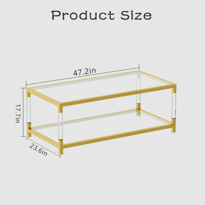 Modern Gold Glass Coffee Table with Acrylic Legs and Storage