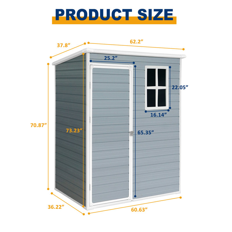 5Ft X 3Ft Resin Outdoor Storage Shed Plastic Garden Sheds With Floor And Lockable Door For Backyard