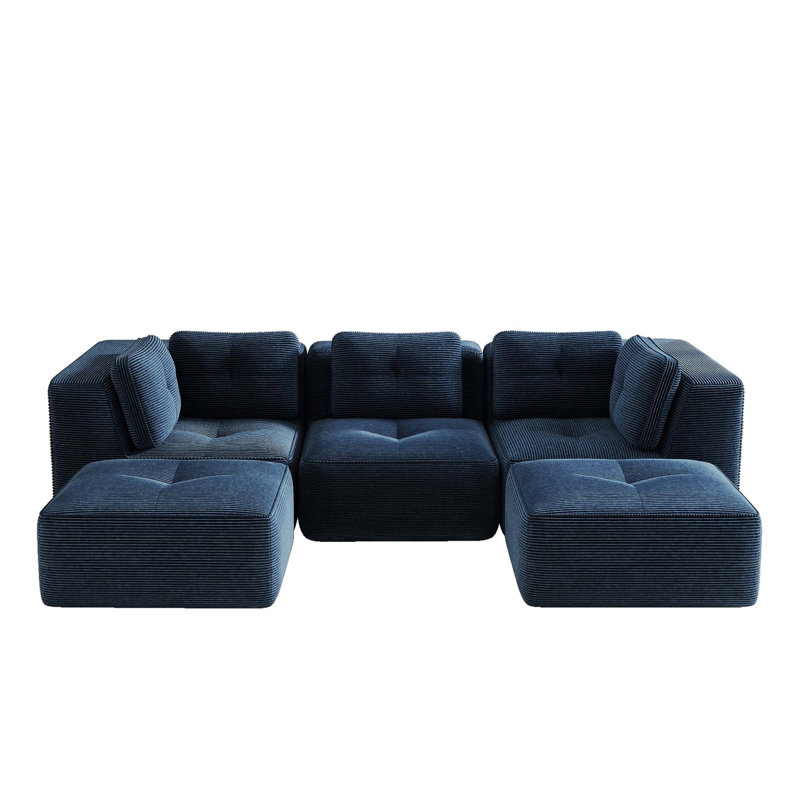 Canapé modulaire moderne avec siège profond et conception sans assemblage, Bleu, H 27,1 po x l 116,9 po x P 69,7 po