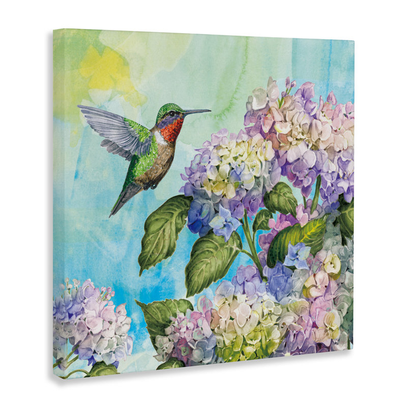 Colibri et toile d'hortensias, design par Tim Coffey, H 24 po x l 24 po