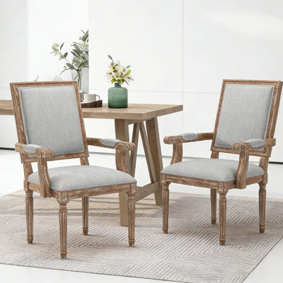Set Of 2 Upholstered Dining Chairs With Rubberwood Legs, French Country Style
