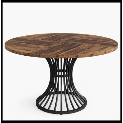 Round Dining Table For 4-6, 47" Farmhouse Circle Kitchen Table