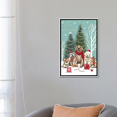 Chiens de Noël - reproduction d'art murale - toile encadrée