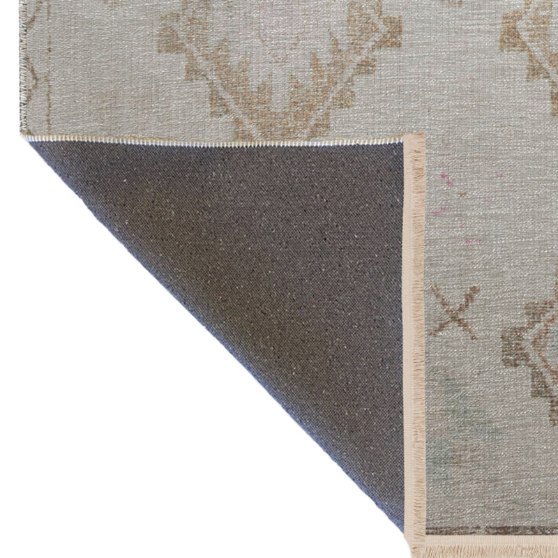 Tapis décoratif beige à motif frangé à motif traditionnel beige, Rectangle 5 pi x 6 pi 7 po