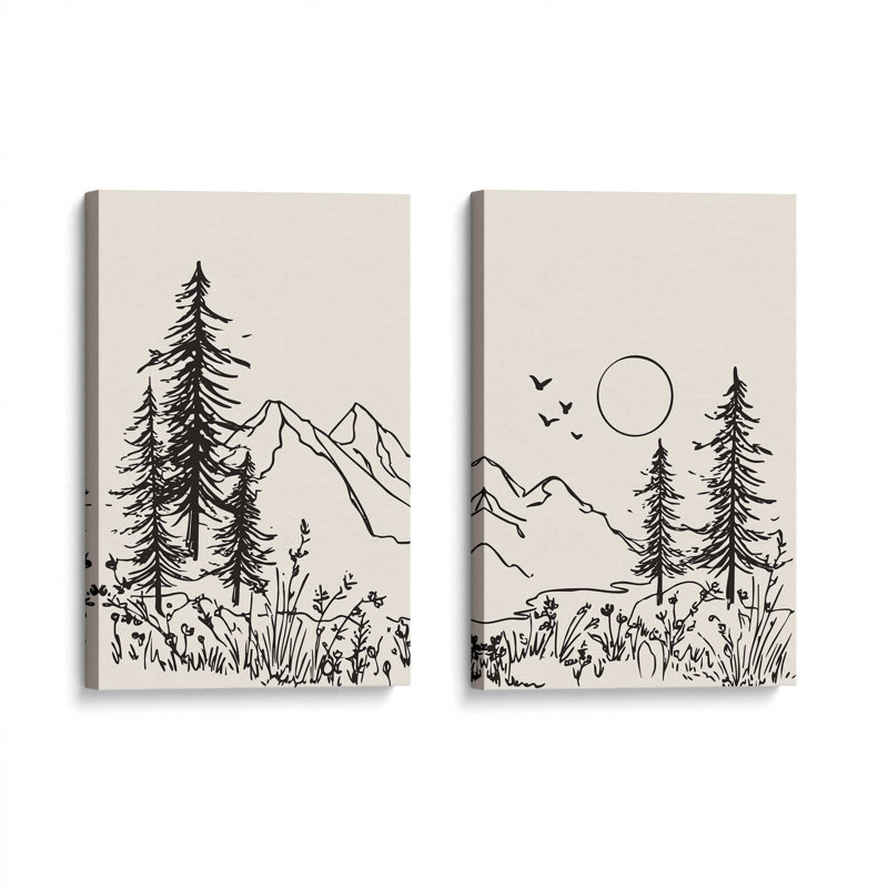 Whispering Peaks v2, ensemble de 2 impressions, 48 po x 32 po, Toile tendue