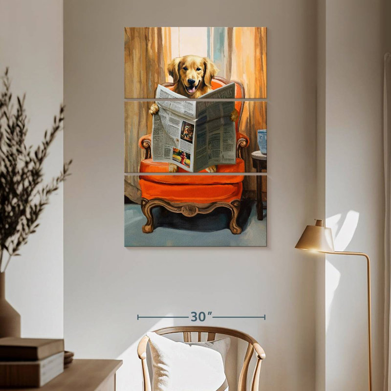 Brampt Golden Retriever Reading News, 65" H x 42" W