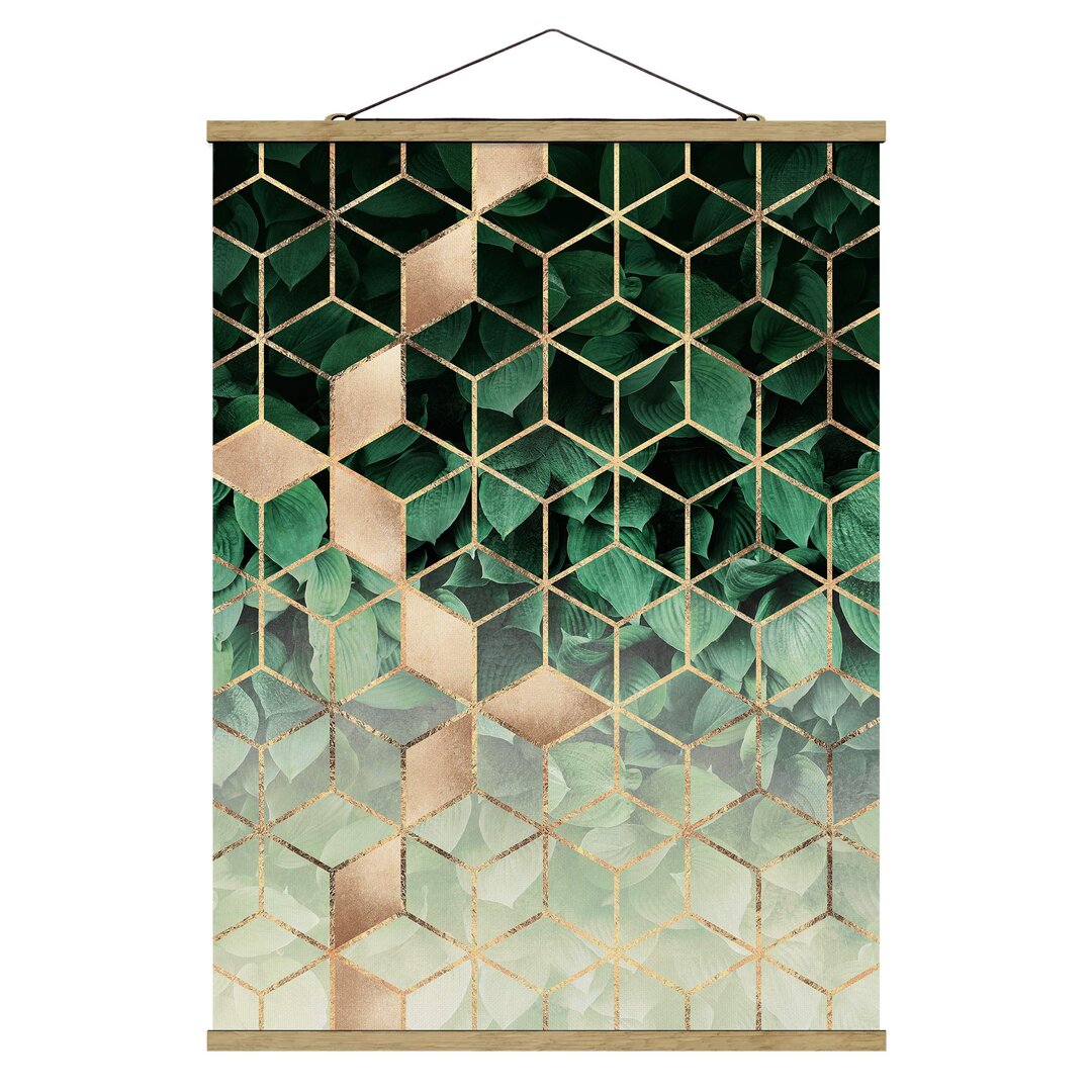 Stoffbild Green Leaves Golden Geometry von Elisabeth Fredriksson