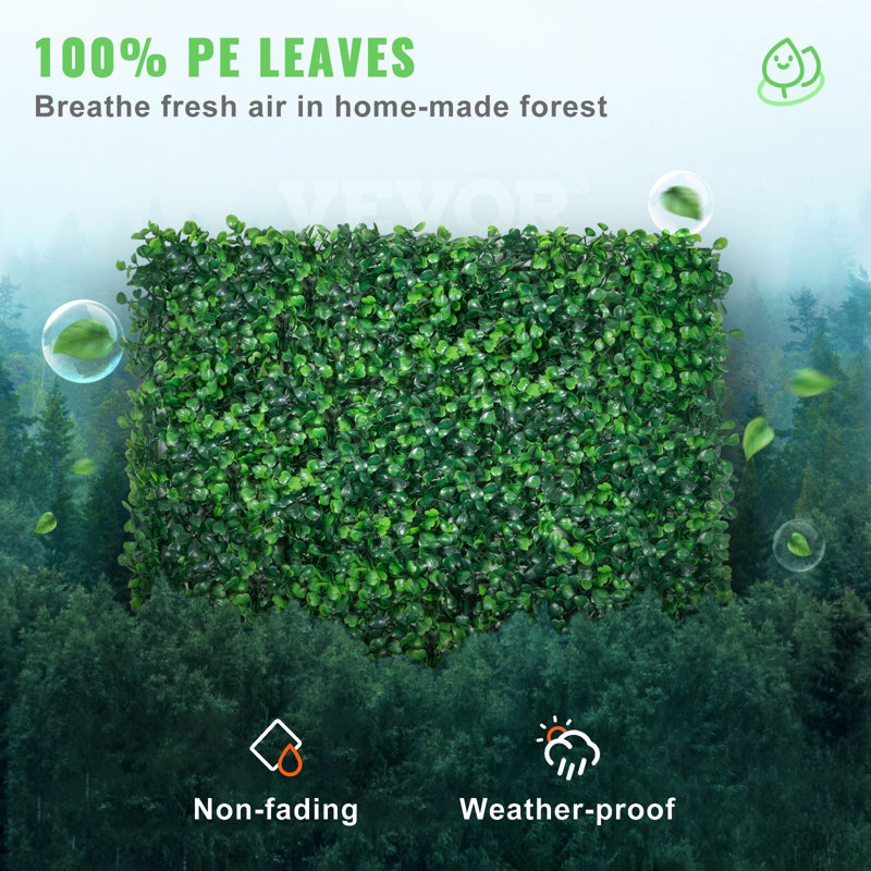 Artificial Boxwood Hedge Wall Panel - 20" x 20", PE/Plastic, 24 Pack, Green, UV Resistant