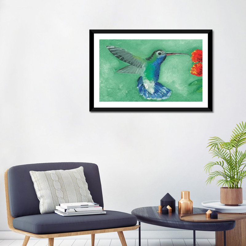 Fresco Hummingbird I par Alicia Ludwig - reproduction d'art, H 24 po x l 32 po x P 1 po, Papier encadré noir, Blanc
