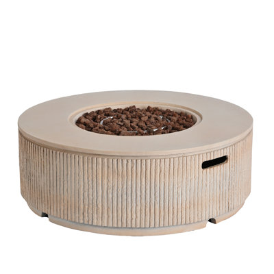 38.19'' Propane Outdoor Fire Pit with Vertical Stripe Design, 50000 BTU Round Fire Pit Table with Steel Burner, Adjustable Flame Control, Lava Rocks & Rain Cover,Perfect for Patio&Backyard