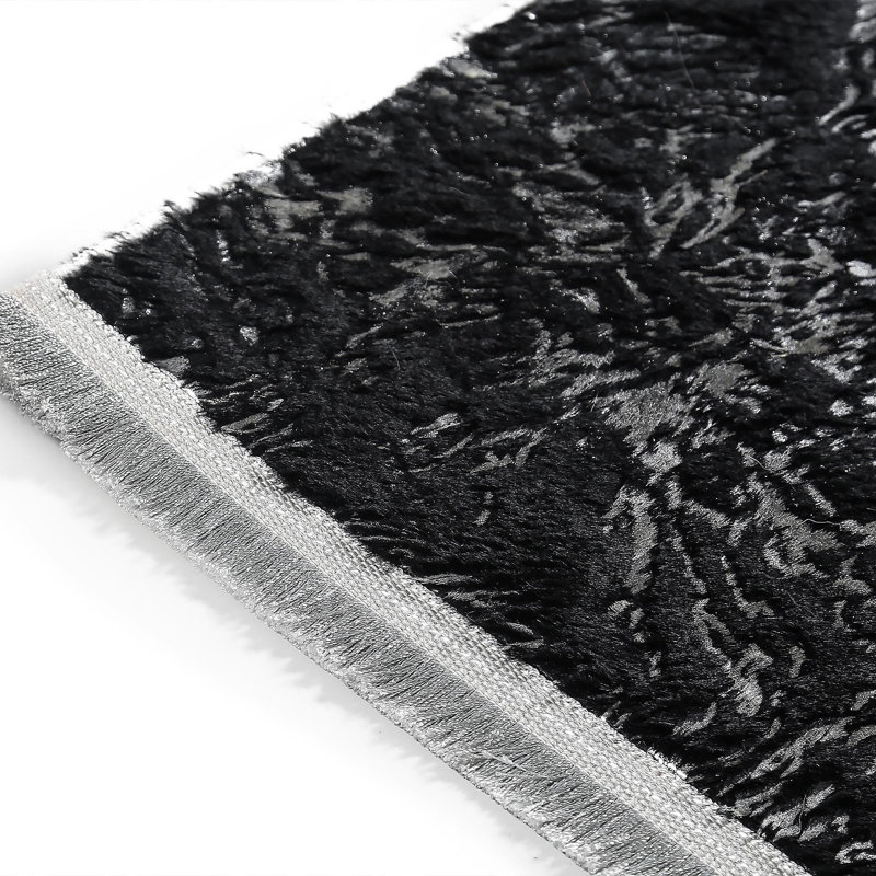 Tapis noir à motif floral argenté, Rectangle de 10 pi x 14 pi