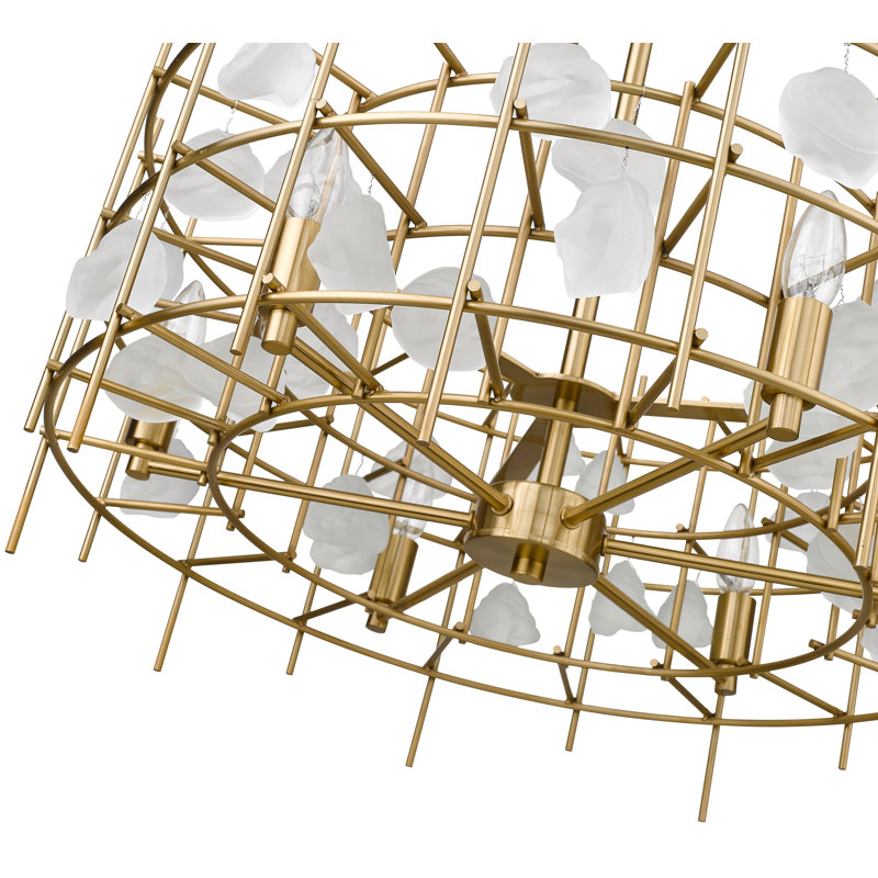 Lustre géométrique 6 lumières façon bougie, Laiton vieilli