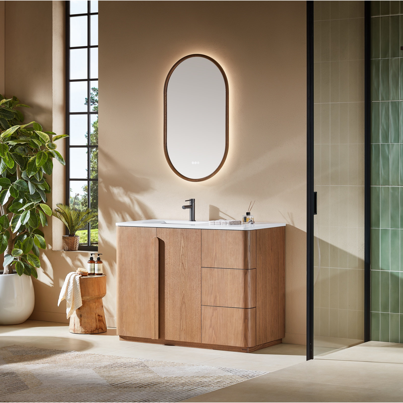 Greely 48" Oak Single Bathroom Vanity, Natural Teak