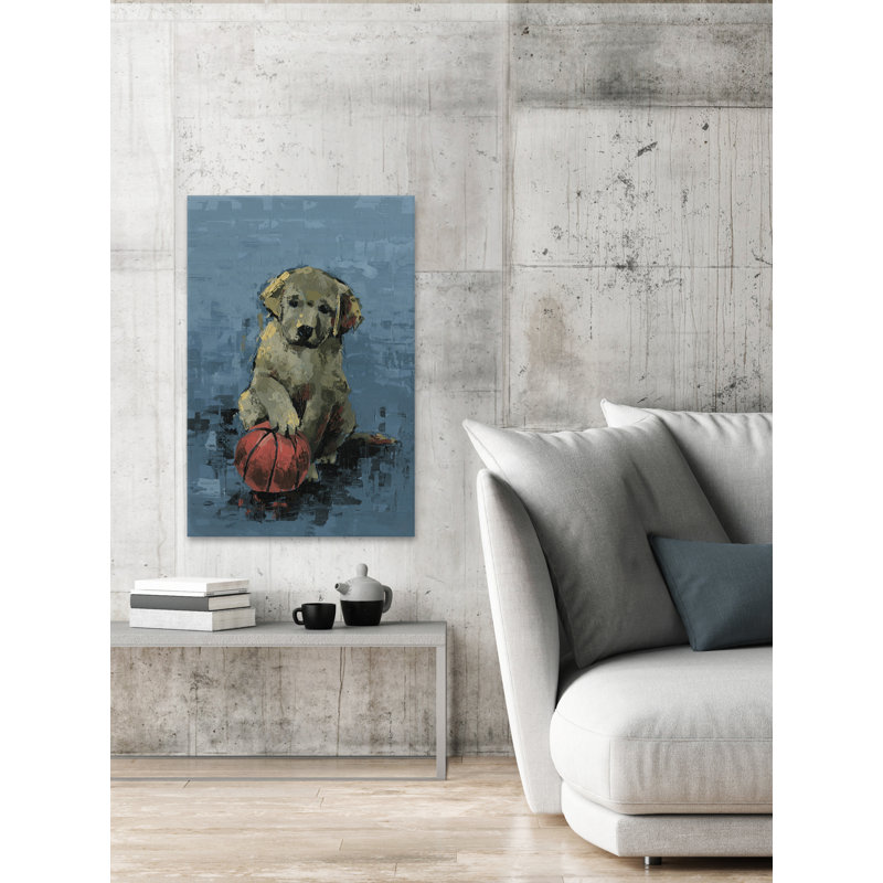 Dribbling Dog - Wrapped Canvas Painting, 30cm H x 20cm W 