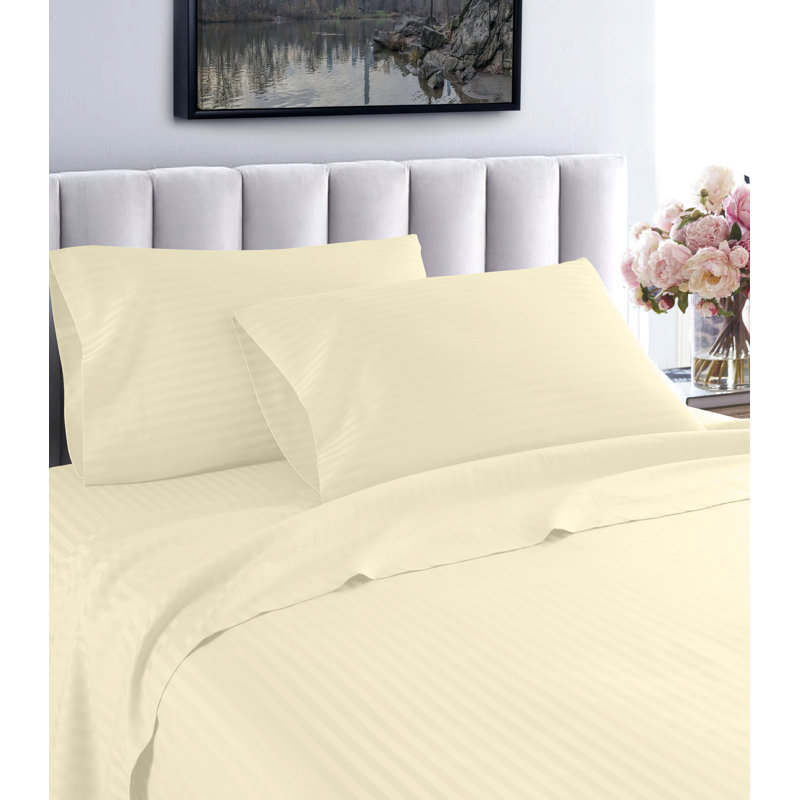 Hotel London Egyptian Cotton Striped Sheet Set, Ivory, California King Sheet Set with 2 Pillowcases