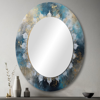 Miroir mural bleu sarcelle et or Mandala III - sarcelle