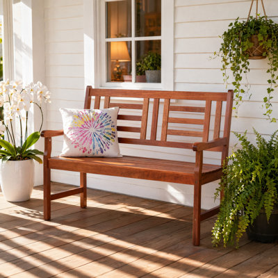 Banc d'extérieur 48 po, banc de jardin en bois avec dossier et accoudoirs, siège de parc imperméable pour porche de jardin, bois naturel