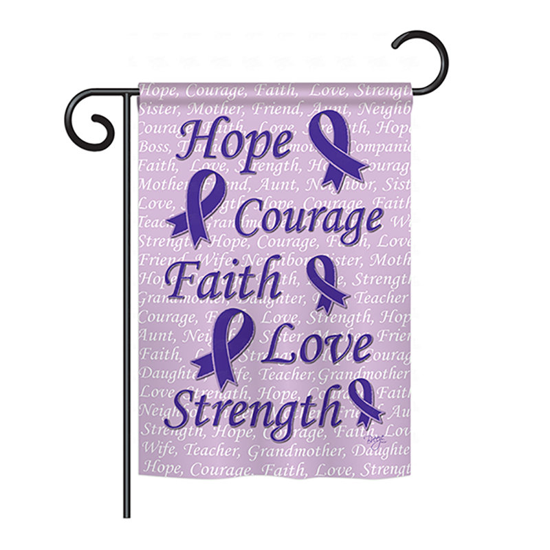 Drapeau de maison en polyester 2 côtés espoir, foi, courage, Mauve, H 40 po x l 28 po