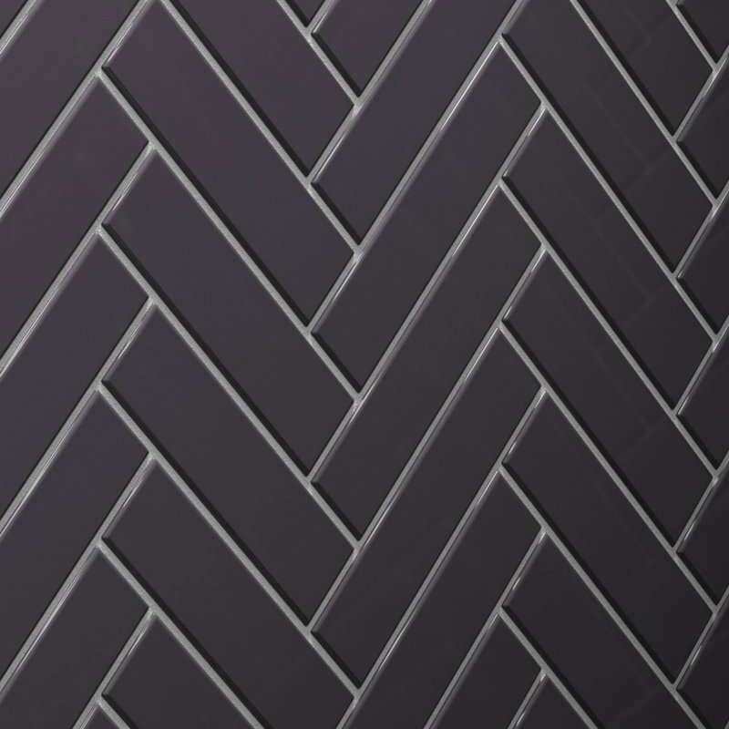 2in.x8in. Glass Subway Tile, Carbon Gloss
