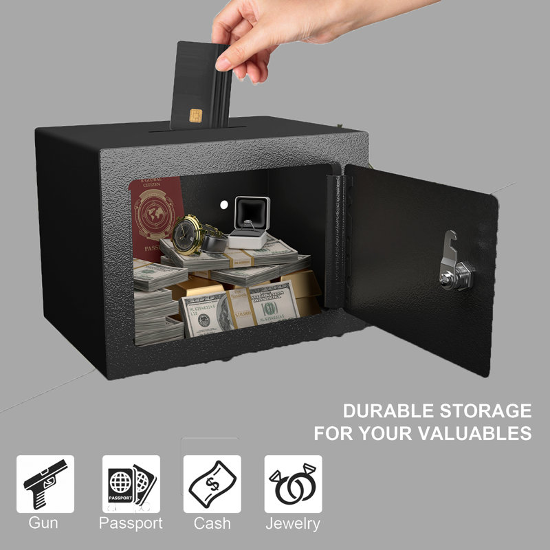 Coffre-fort de sécurité à clé, coffre-fort compact de 0,23 pied cube, idéal pour un usage domestique, pour ranger de l'argent et des documents, noir