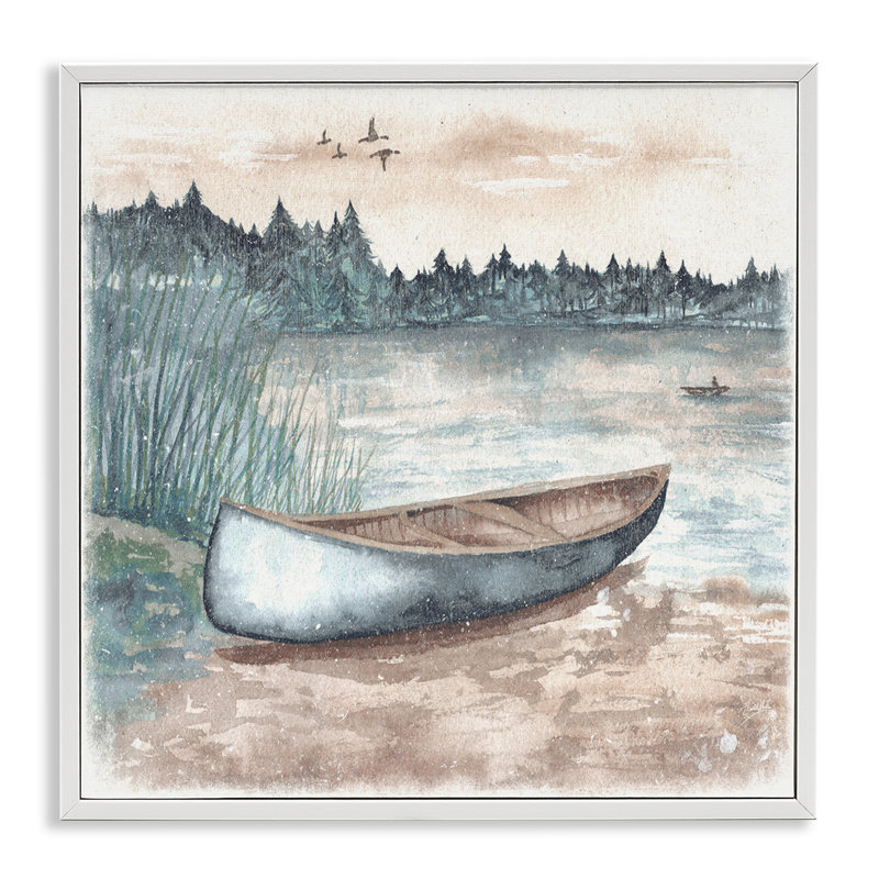Canot sur le lac Shore, estampe numérique par Elizabeth Medley, Estampe numérique encadrée blanc bord de mer