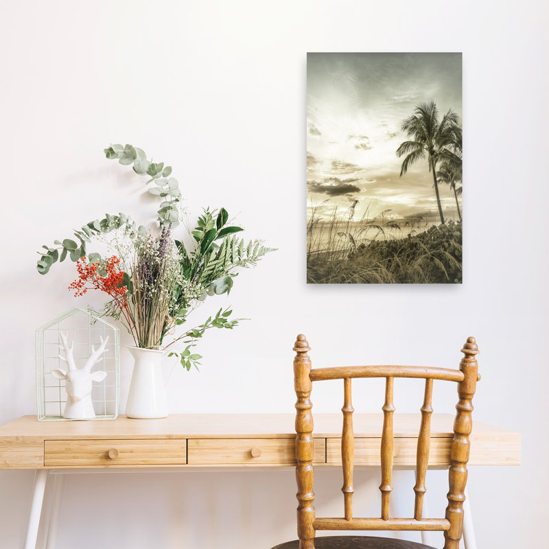 Tropical Sunset Palms Retro Romantic Vintage Palm Tree Coastal Wall Art Print, H 24 po x l 16 po