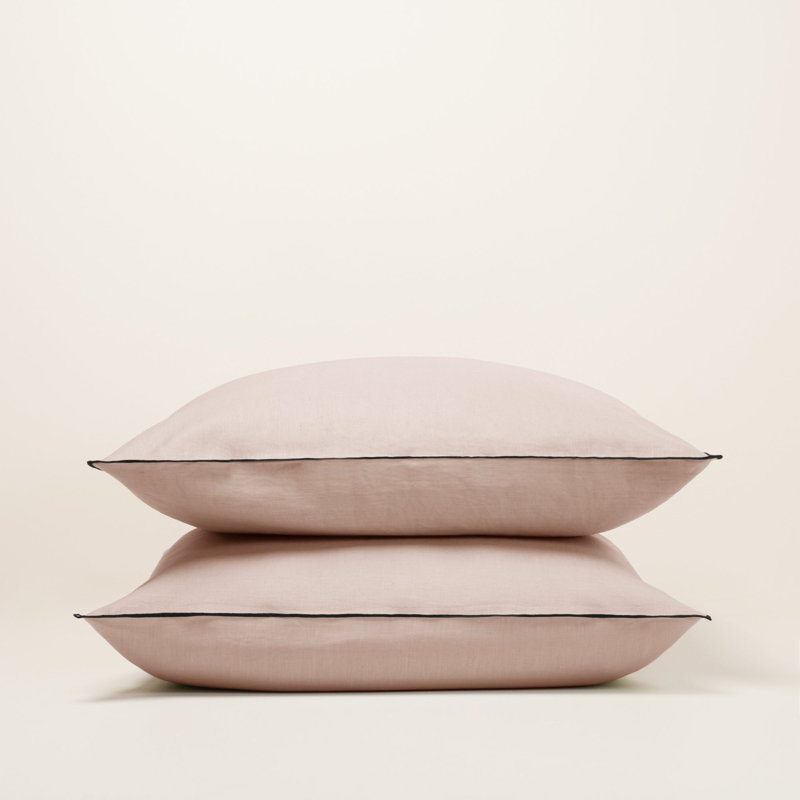 Carlina 100% Linen Button Pillow Protector, Square, Navy Blue