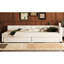 Grand lit tapissier avec port et 2 tiroirs en mite, plateforme beige et fermeture en douceur-1215941719