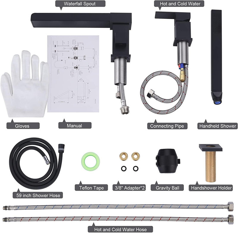 Deck Waterfall Faucet with Diverter, Black