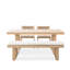 Ensemble de salle à manger de patio en bois d'eucalyptus pour 4 personnes avec banc Rosa, coussins inclus
