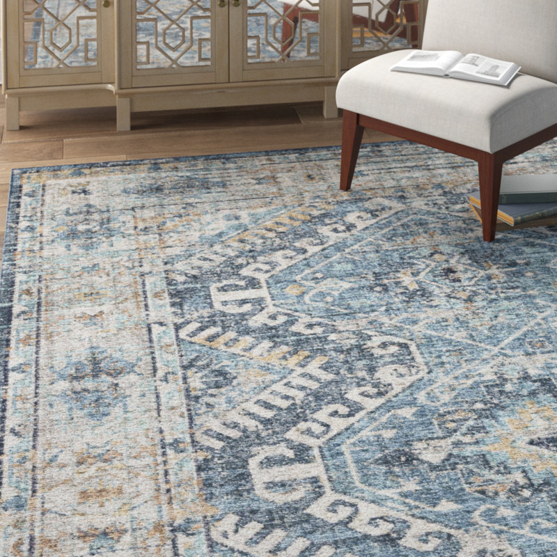 Tapis oriental gris / denim Gelo, Rectangle 5 pi x 7 pi 6 po