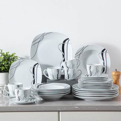 Service de table en porcelaine Deno, service de 30 pièces pour 6 personnes